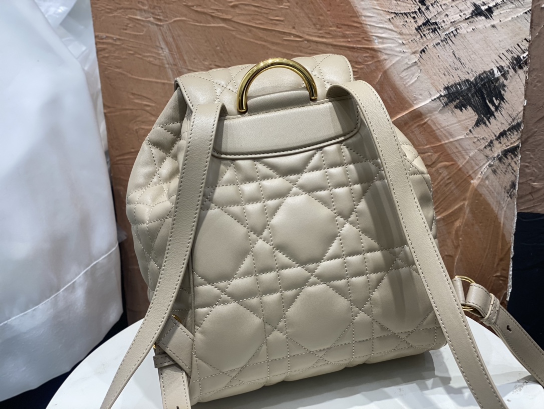 Medium Dior Caro Backpack Powder Beige Macrocannage Lambskin